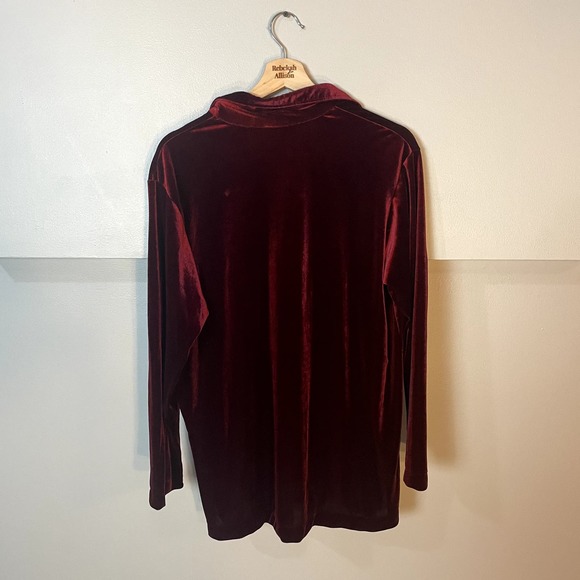 Vintage Disney Velour Long Sleeve Button Up in Burgundy Mickey Mouse SZ Large - Picture 11 of 14